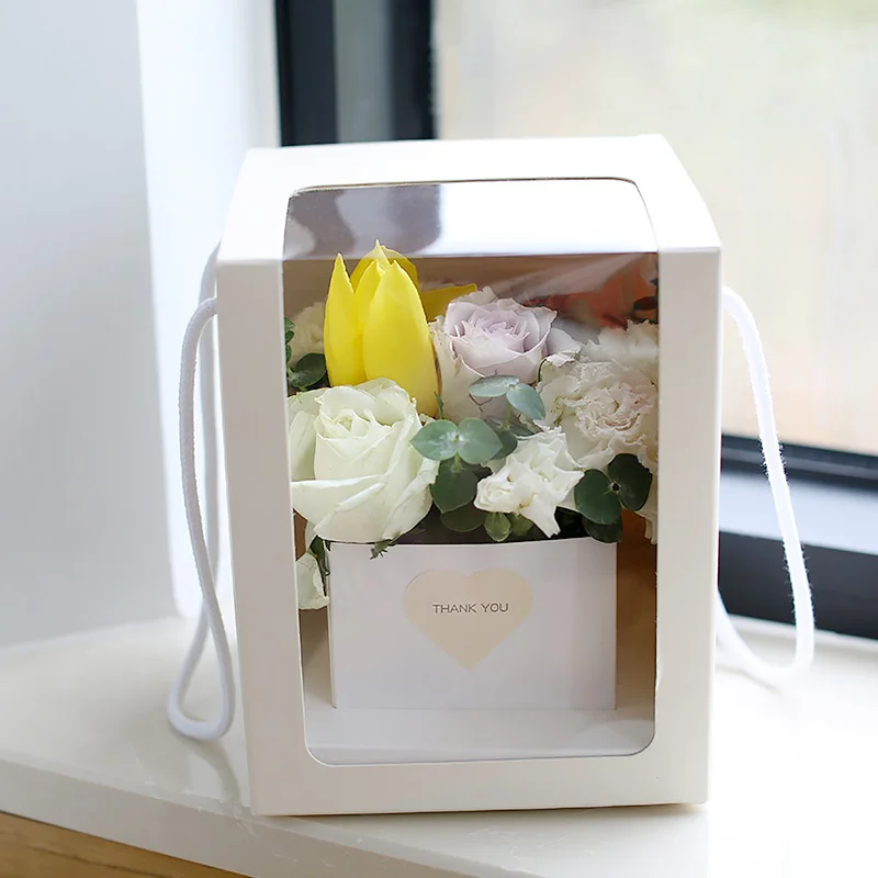 

hollow Flower Box Paper Handy Gift Bag Kraft Handbag Wedding Rose Party Gift Box Packaging For Candy Cake Birthday
