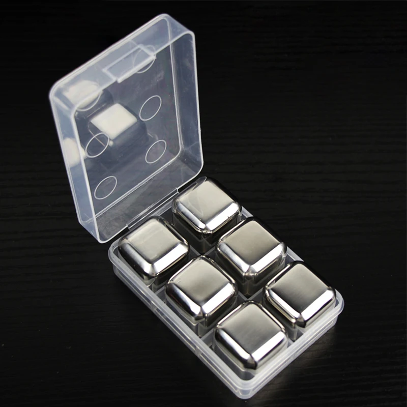 6PCs With Box Различные 304 из нержавеющей стали кубики льда череп камень с сумкой коробка Творческий Виски камни шампанского охладитель пива камни Бар Инструмент - Цвет: 6PCs With Box