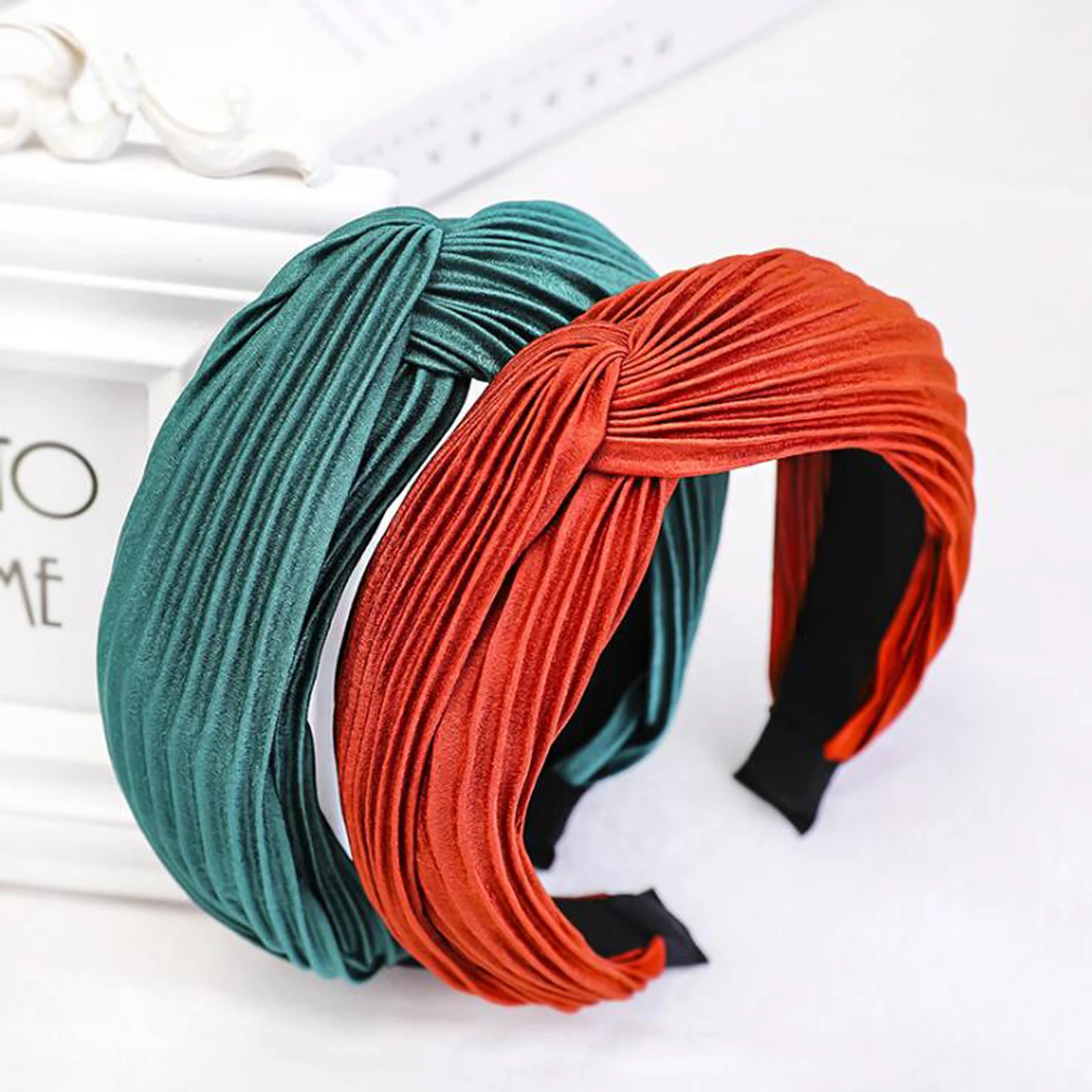 Женский обруч для волос однотонный из смятой ткани с узлом аксессуар взрослых |