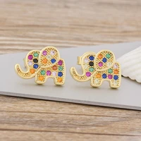 aibef hot sale rainbow elephant stud earrings charm crystal rhinestone earrings jewelry for women birthday gift wholesale