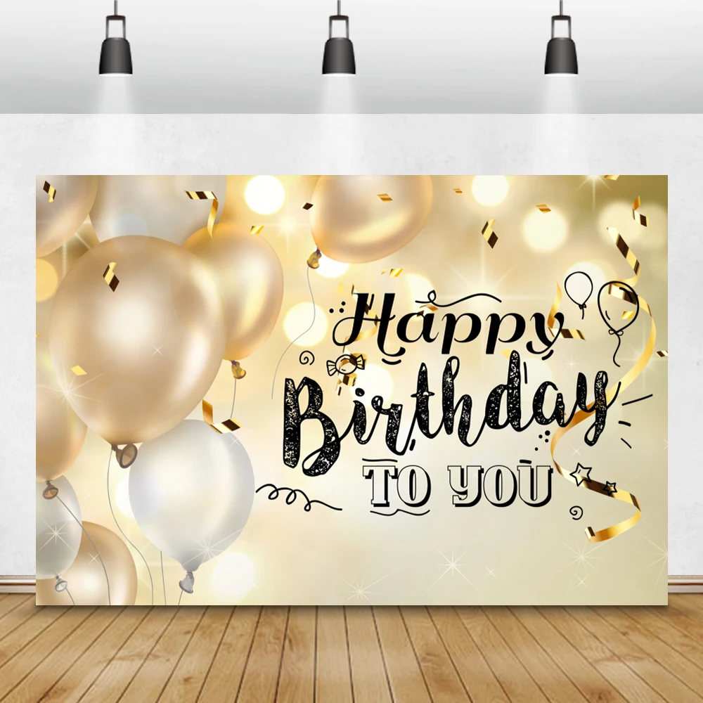 Laeacco с днем рождения фон для фотосъемки в золотые шары ленты светильник Bokeh Custom