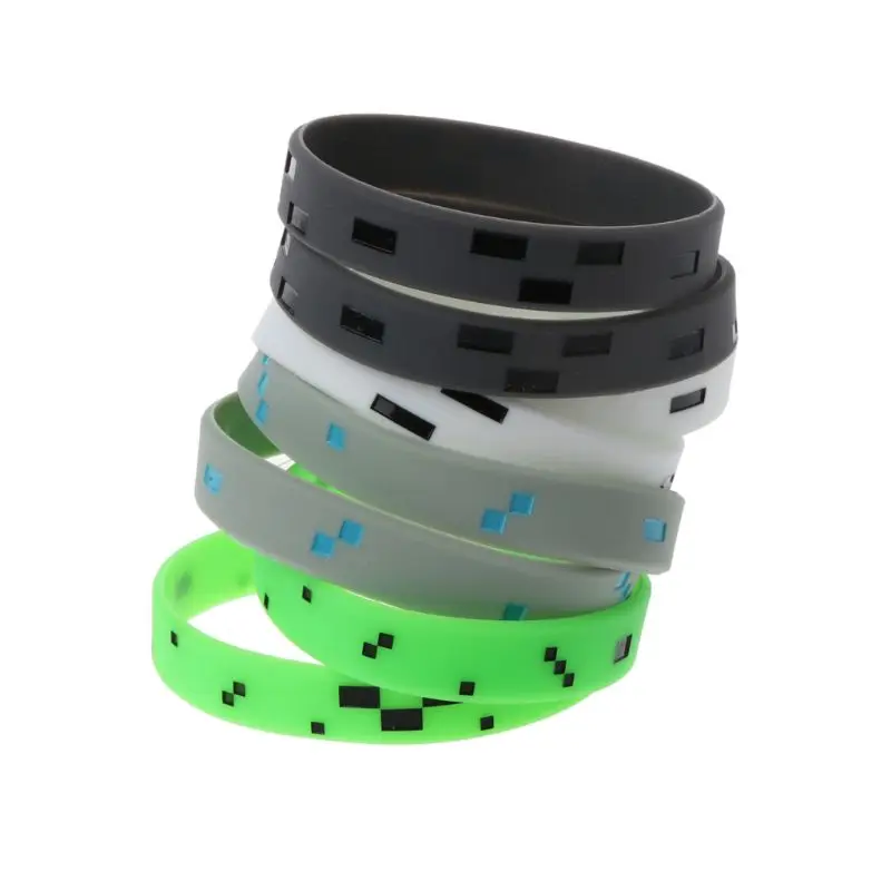 

6Pcs Mixed Pixelated Miner Crafting Style Character Bracelets Silicone Wristband R2LE