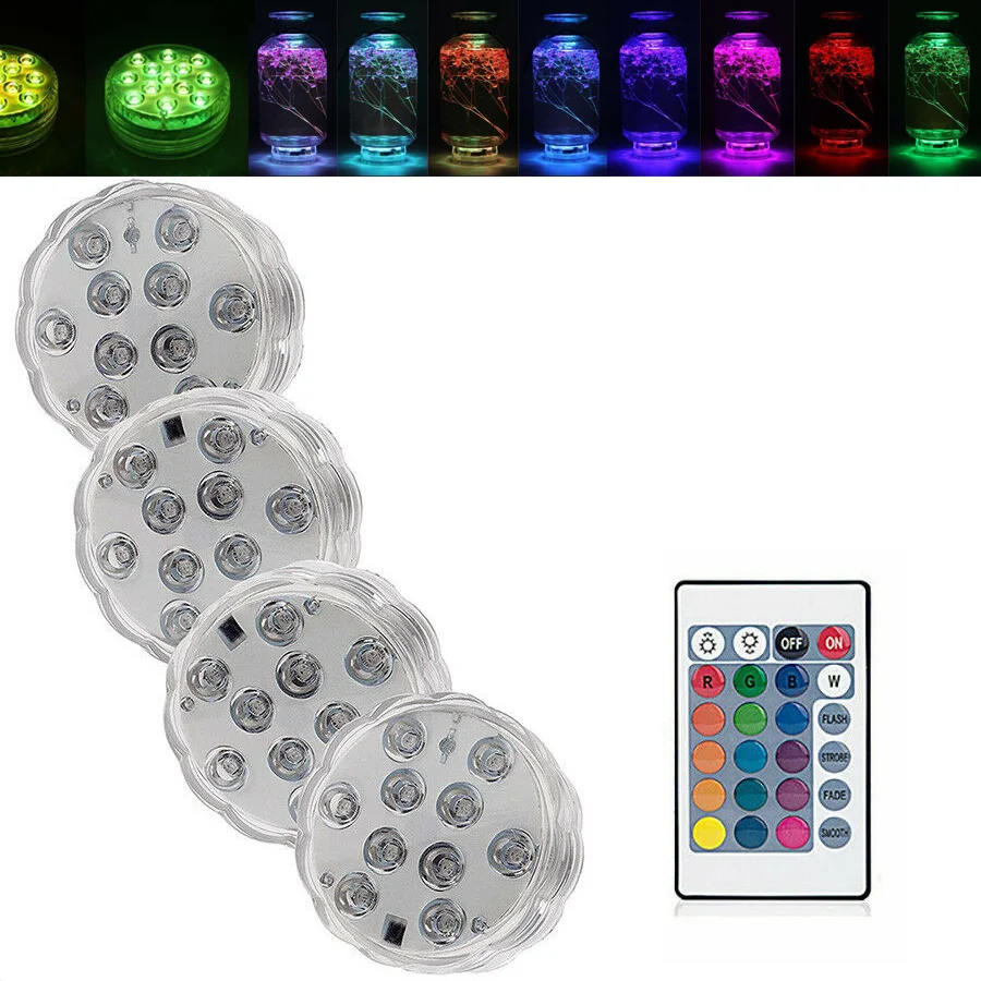 

RGB светодиодный подводный светильник 10 светодиодный Батарея работает под водой светодиодный ночник + Дистанционное Управление светодиодный открытый Ваза Сад вечерние Декор
