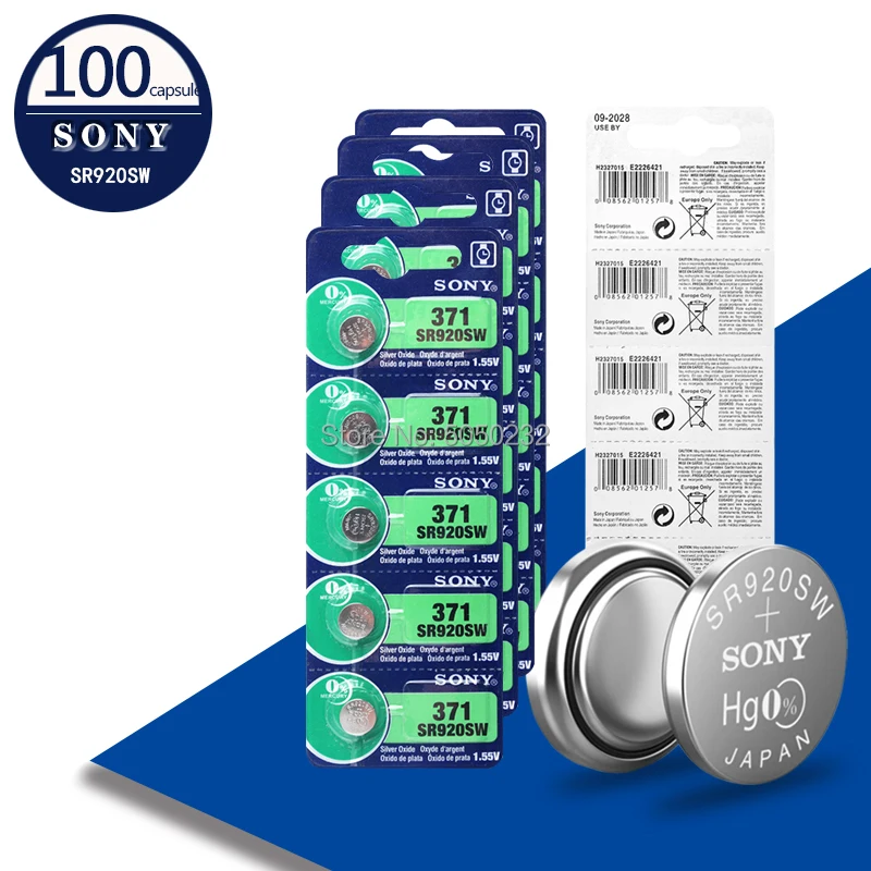 

100pcs Sony 100 Original 371 SR920SW 920 LR920 AG6 LR920 LR69 171 1.55V Silver Oxide Watch Battery Watch Battery MADE IN JAPAN