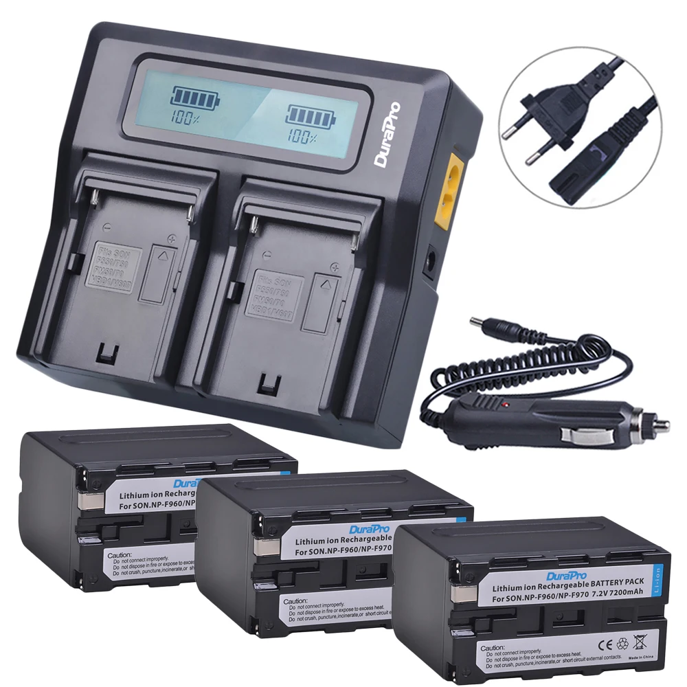 3 Battery Set 2x7,2 V 7200 мА/ч, NP-F970 NP-F960 NP F970 F960 Камера Батарея+ ЖК-дисплей двух портов для быстрой Зарядное устройство для SONY HVR-HD1000 HVR-HD1000E HVR-V1J - Цвет: 3 Battery Set