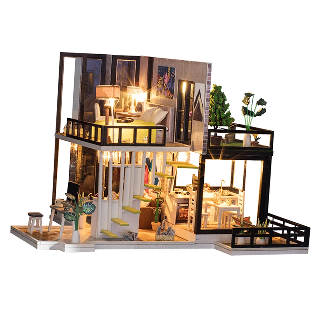 

1/20 Wood Romantic Dollhouse DIY Modern House Puzzles Kit Toy for Kids Gift