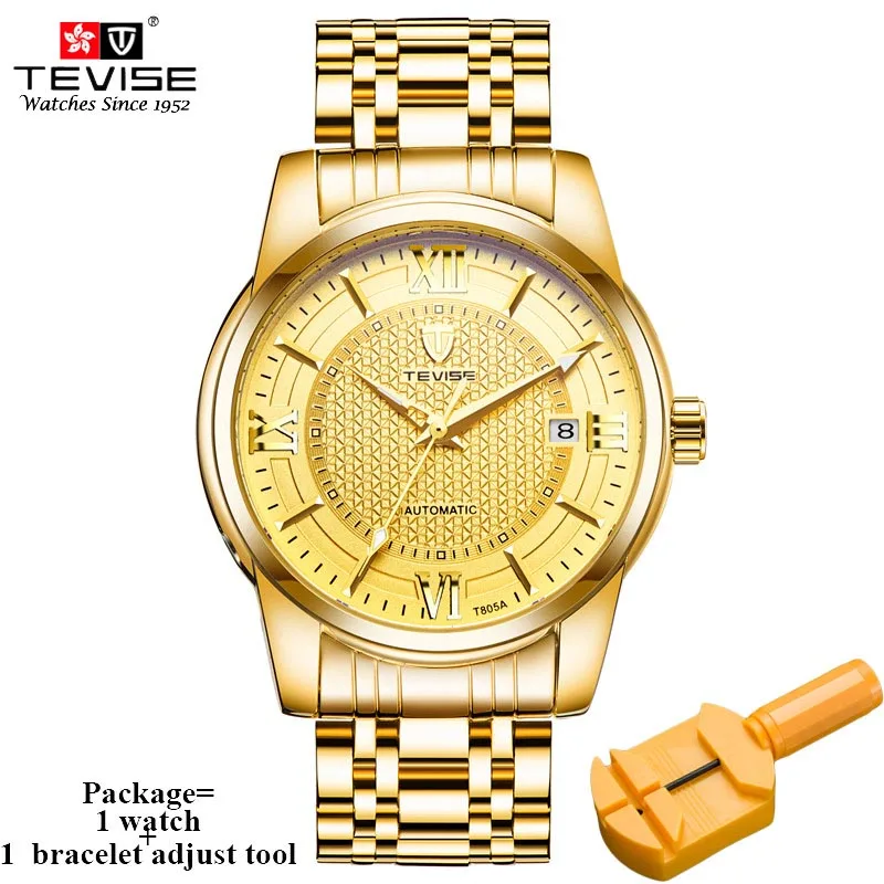 Мужские автоматические часы TEVISE черные нержавеющая сталь Авто Дата модные