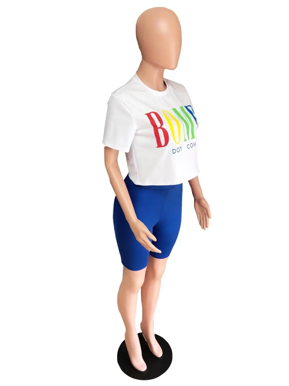 Летний женский комплект из 2 предметов с цветными буквами топ круглым вырезом и