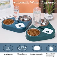 automatic cat double bowl water dispenser stainless steel pet dog cat food bowl drinking dish bowl pet waterer feeder