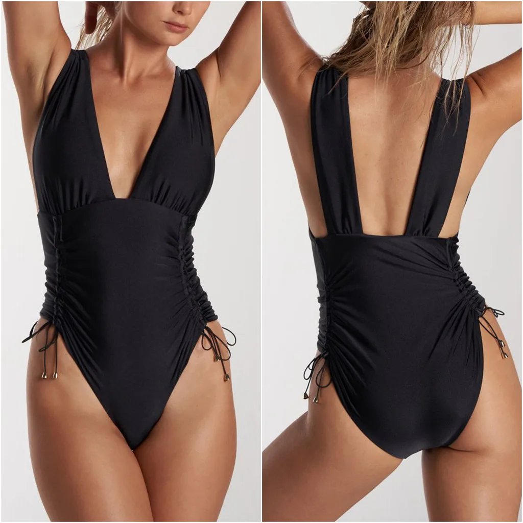 Женский купальник бикини пляжная одежда высокая талия сексуальный черный на