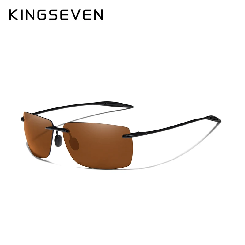 KINGSEVEN TR90, солнцезащитные очки без оправы, мужские, сверхлегкие, высокое качество, квадратные, без оправы, солнцезащитные очки для женщин, фирменный дизайн, зеркальные линзы - Цвет линз: Brown