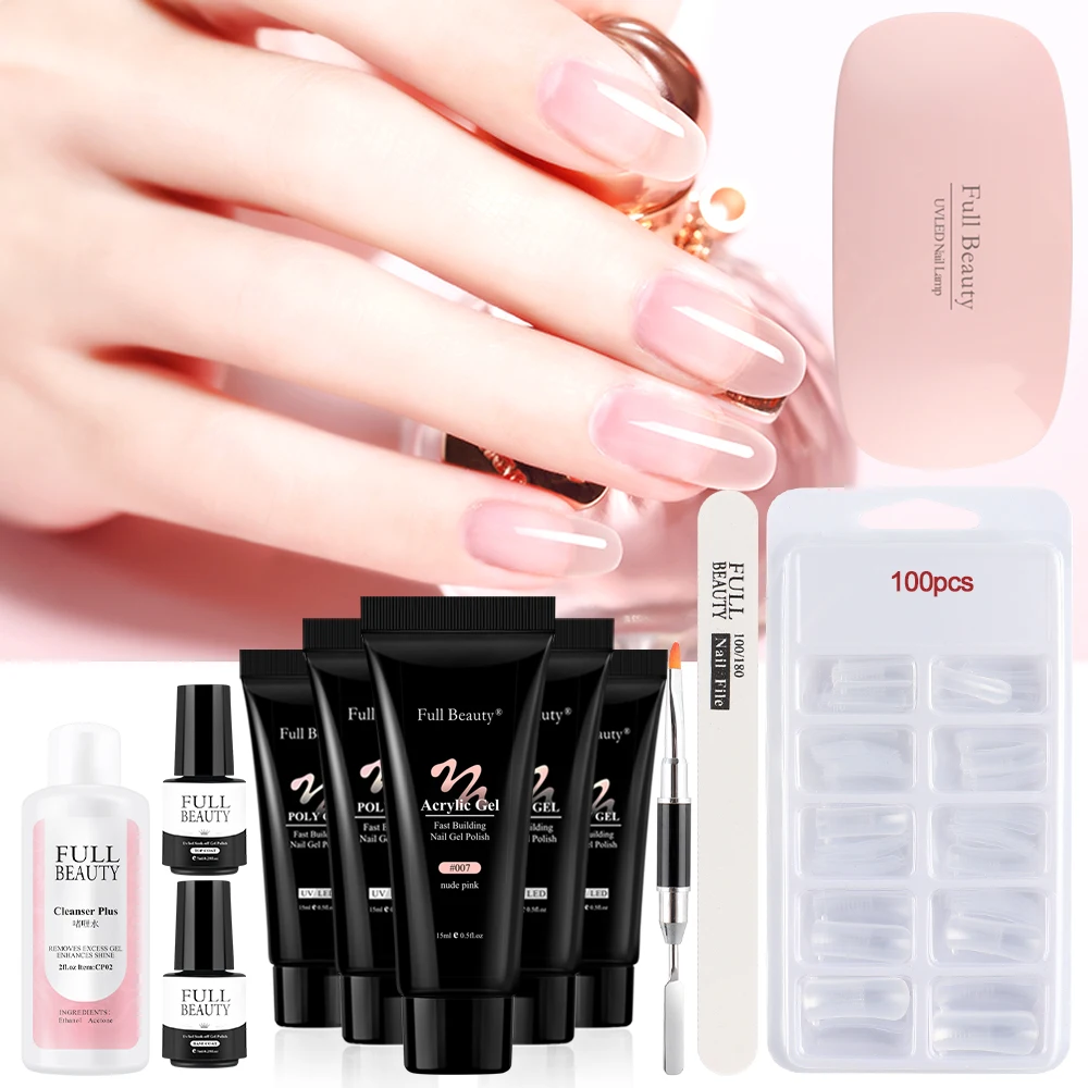 Полигелевые наборы для наращивания ногтей с лампой 9 Вт быстрый строительный