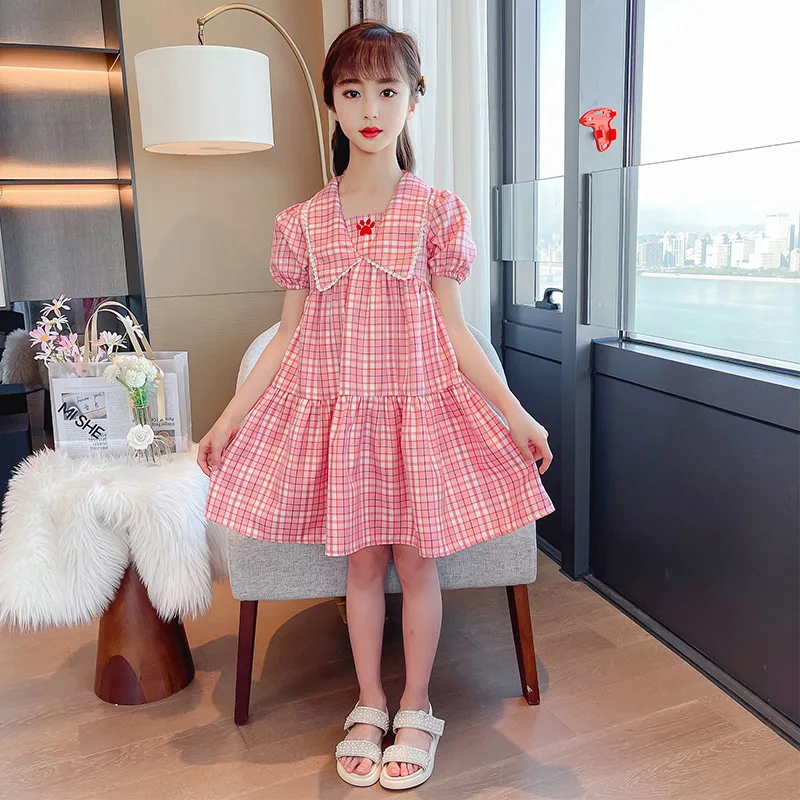 

2021 Plaid Teen Girls Dress Pink Summer Clothes Toddler Baby Girls Vestidos Girl Dress Beach Teenage 10 12 8 Years