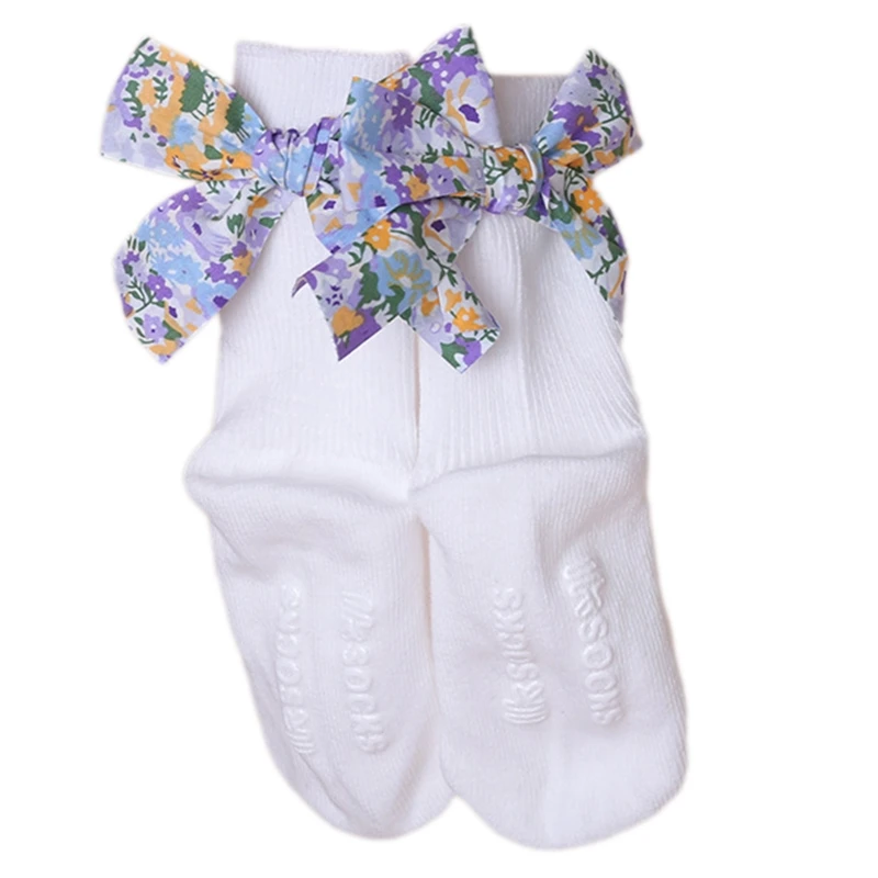 

Infant Baby Girls Cotton Crew Socks Floral Bowknot Ribbed Non-Skid Stockings