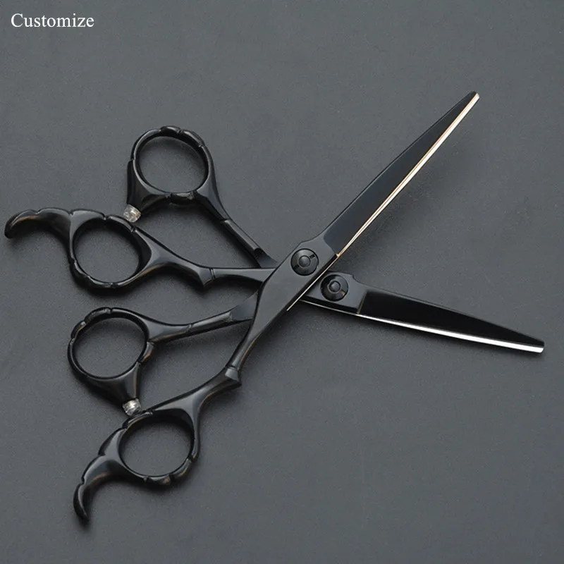 

Customize logo japan 440c steel 5.5 6 inch black cut hair scissors cutting barber makas haircut shears hairdressing scissors