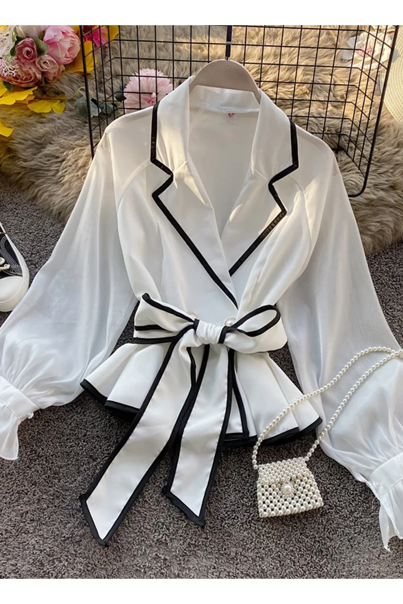 

Ladies elegant ruffles office shirts work wear 2020 autumn vintage patchwork long sleeve chiffon blouses womens