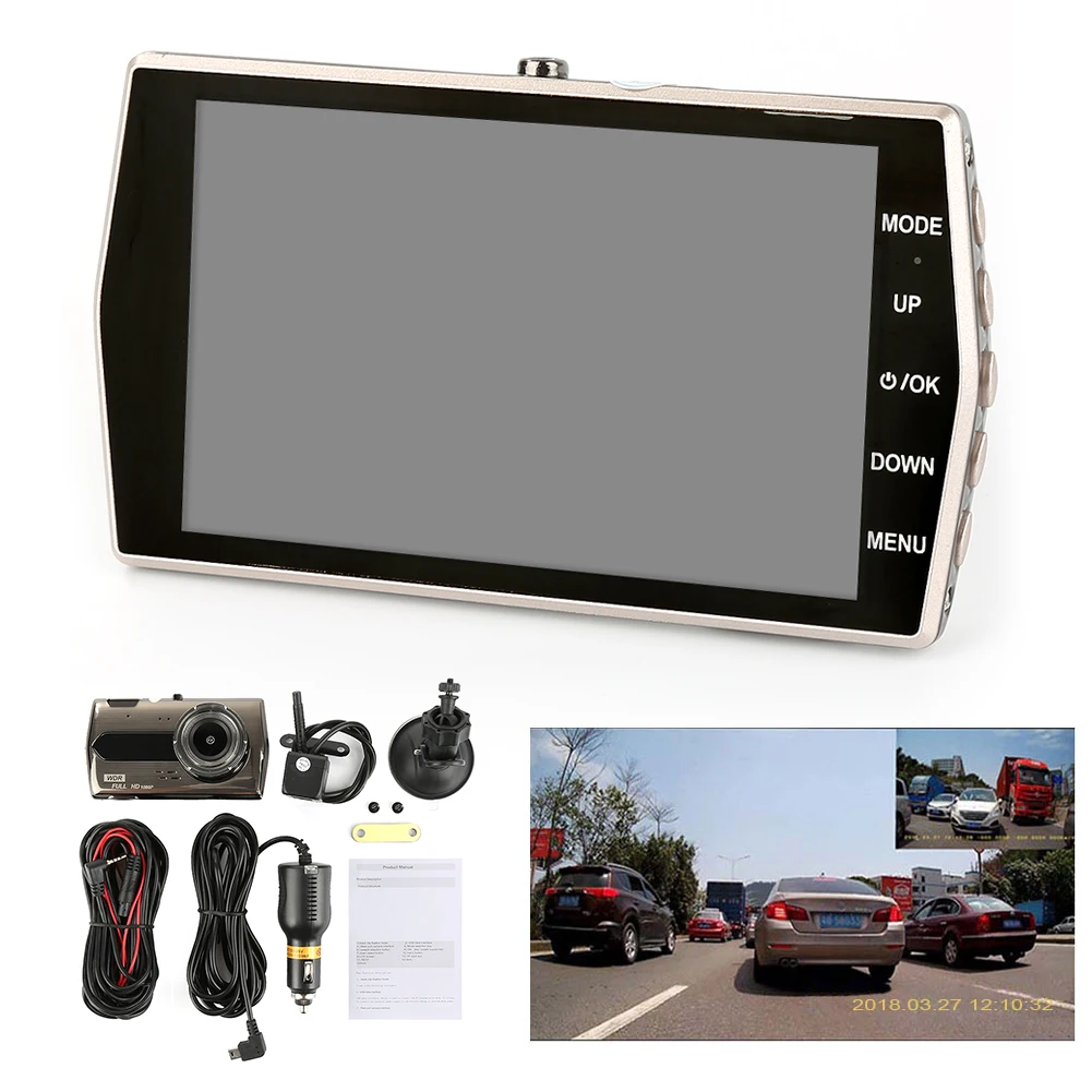 Автомобильный видеорегистратор с 4 дюймовым ЖК экраном 170 градусов двумя