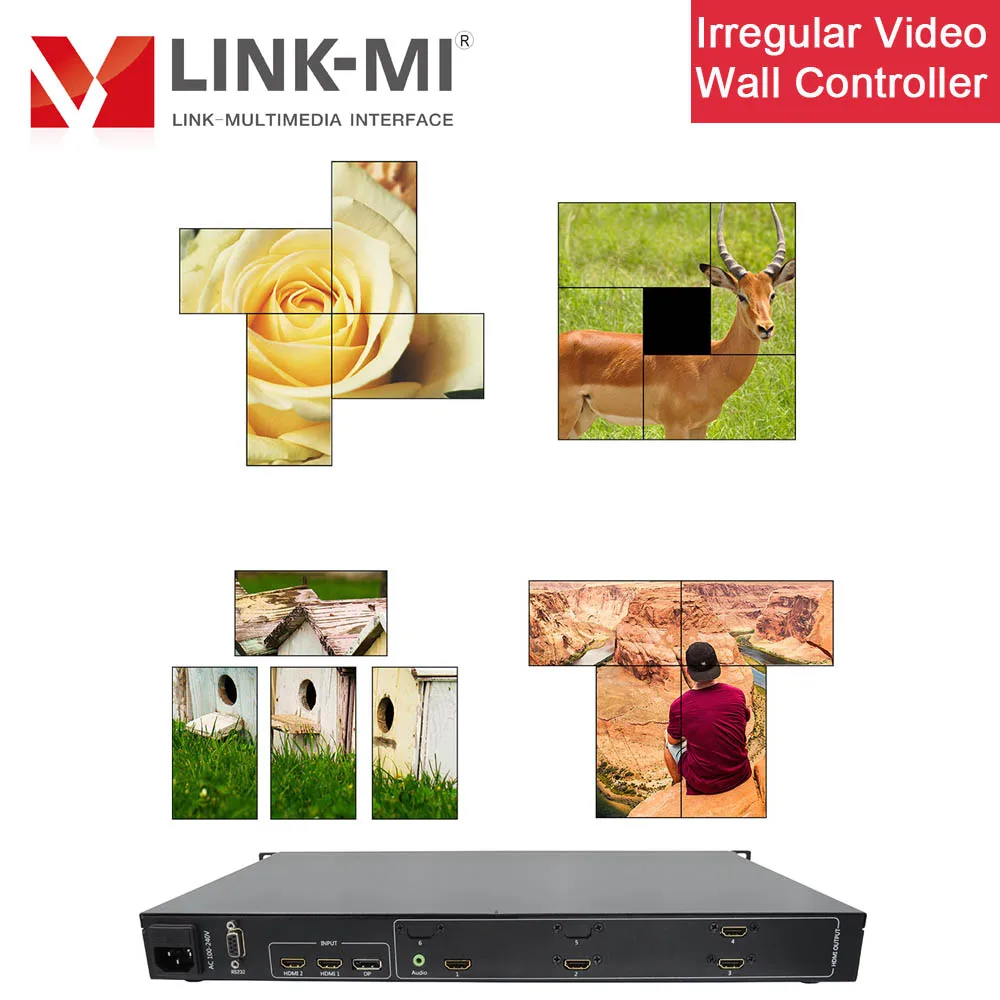 Настенный видеоконтроллер LINK-MI 4K для 4 дисплеев с входом HDMI + DP 2X2 1X4 4X1