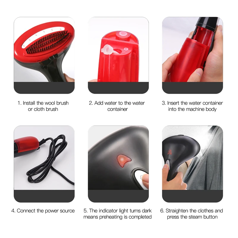 

1500W Handheld Clothes Steamer Fast Heat Garment Steam Iron Shirt Creases Remover Fabric Wrinkle Removal + Functional Brushes 31