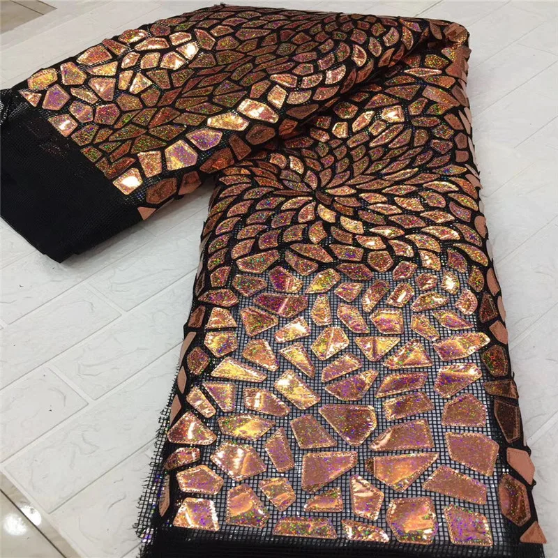 gold High Quality African nigerian tulle Lace Fabric Embroidery big Sequins guipure lace fabric French Tulle | Дом и сад