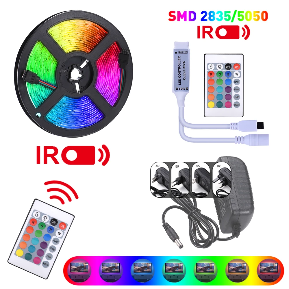 Светодиодная лента гибкая RGB 5050 SMD 2835 5/10/15 м 12 В пост. тока + удаленный контроллер