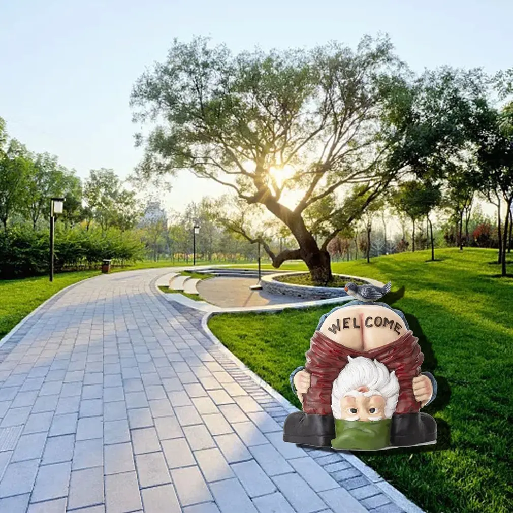 

Funny Welcome Gnome With Bird Statue Decorative Prank Dwarf Resin Doll Craft For Garden Entrance Art Figurines Funny Design