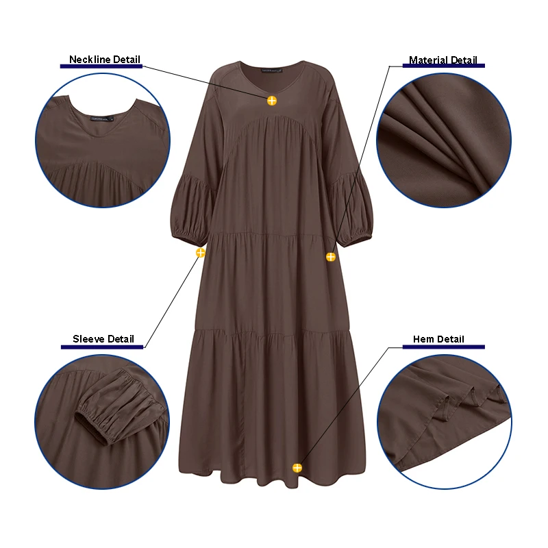 

Retro Ruffle Dress Women's Spring Sundress ZANZEA 2021 Casual Puff Sleeve Maxi Vestidos Female V Neck Robe Femme Plus Size 5XL