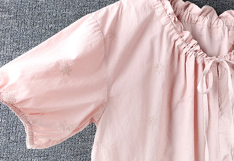 

2020 New Summer Women Tops Japan Style Fresh O-Neck Cotton and linen Pullover Short Sleeve Loose Blouse Women