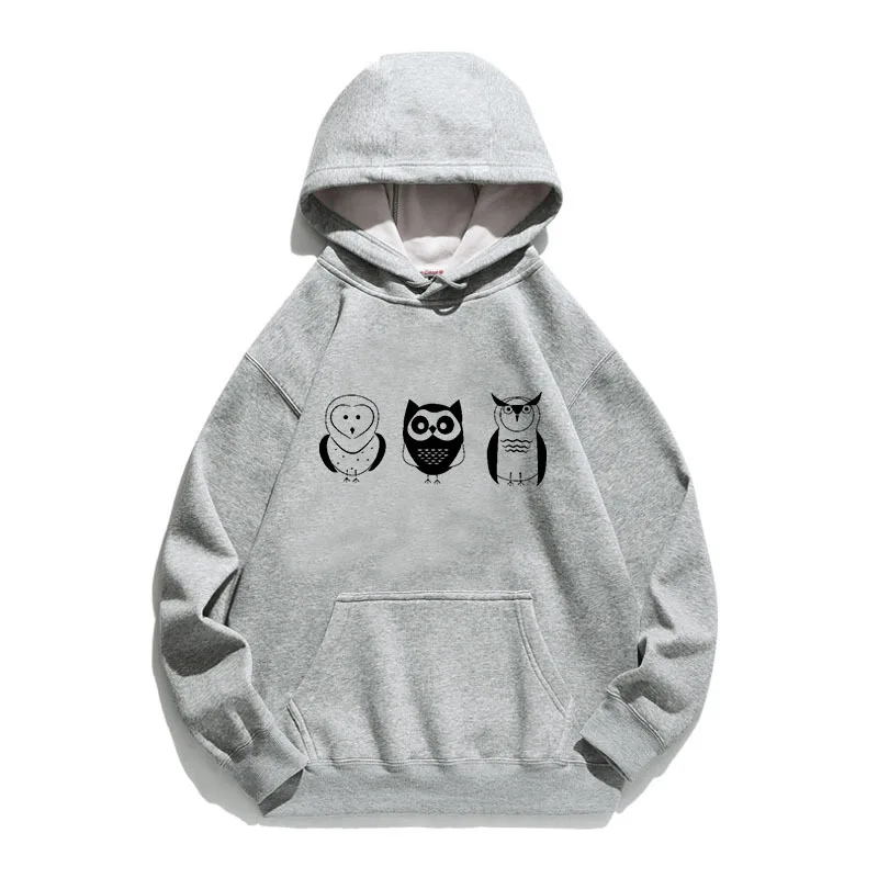 

Women Hoodie Three Owls Printed Hoodies Women Fleece Long Sleeve Loose Sweatshirt with Hat Girls Pullovers Winter