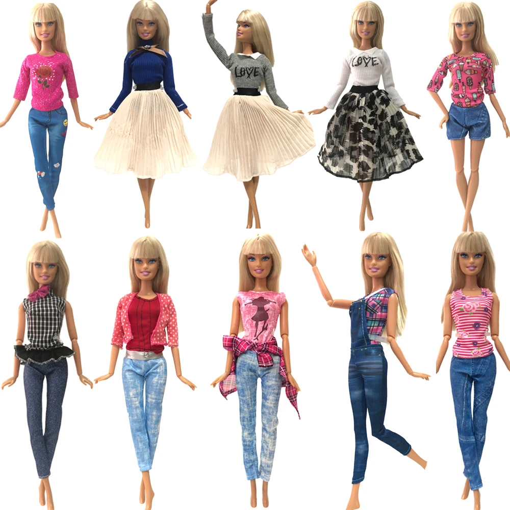 

Модная Одежда для кукол принцессы NK 10 шт./компл., Повседневная футболка ручной работы, шорты, Одежда для куклы Барби, благородное платье, аксессуары 7X