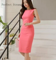 free shipping elegant 2018 summer new arrival hot sale sleeveless solid color round collar woman slim pencil dress