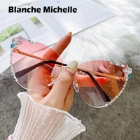 cat eye sunglasses women luxury rimless rhinestone sun glasses uv400 sunglass diamond vintage oculos 2021 gafas de sol mujer