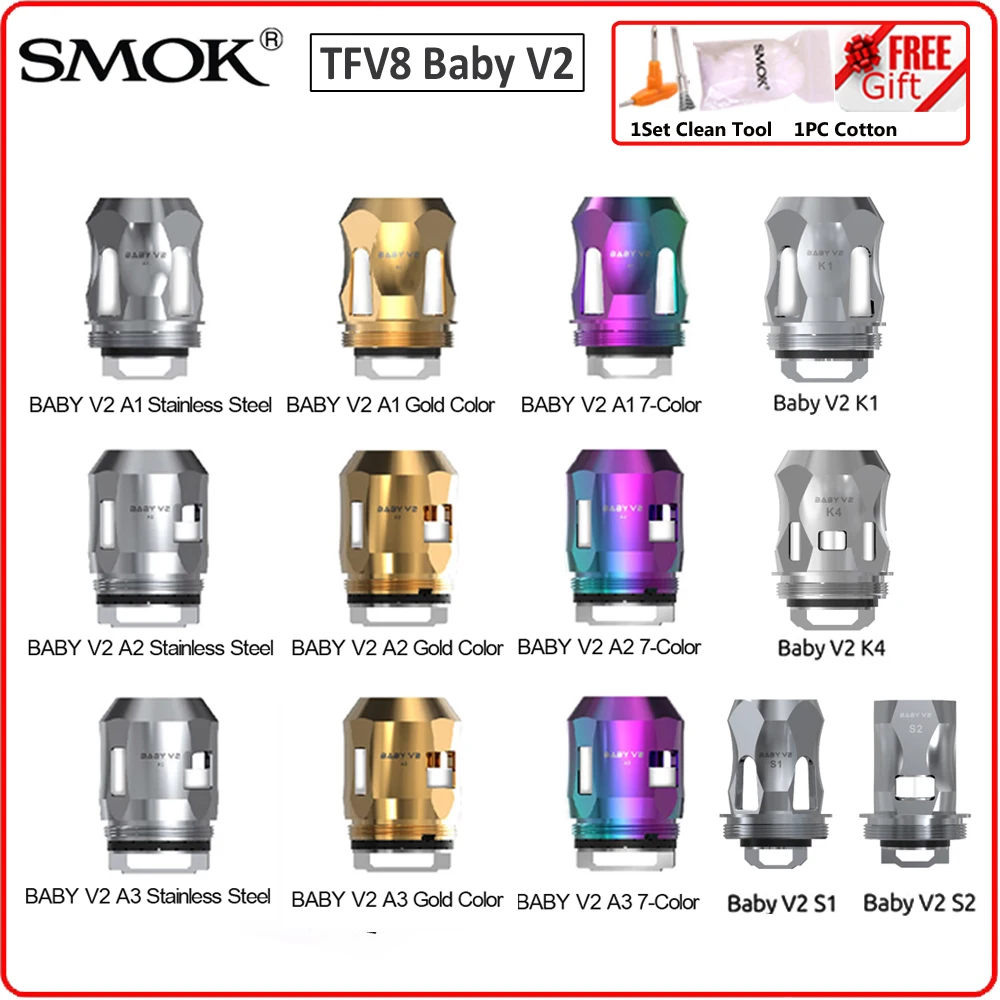 SMOK TFV8 Baby V2 A1 A2 A3 S1 S2 K1 K4, версия катушки, 2 восьмиугольных ядра для V8 BABY V2, атомайзер, вид, Mag Grip Vape