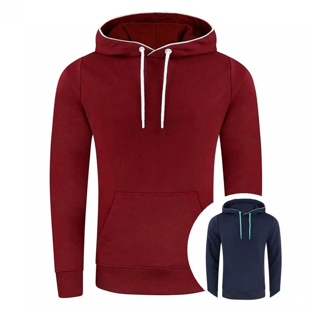 

Cozy Thin Fleece Lining Patchwork Color Stretchy Pullover Hoodie for Work