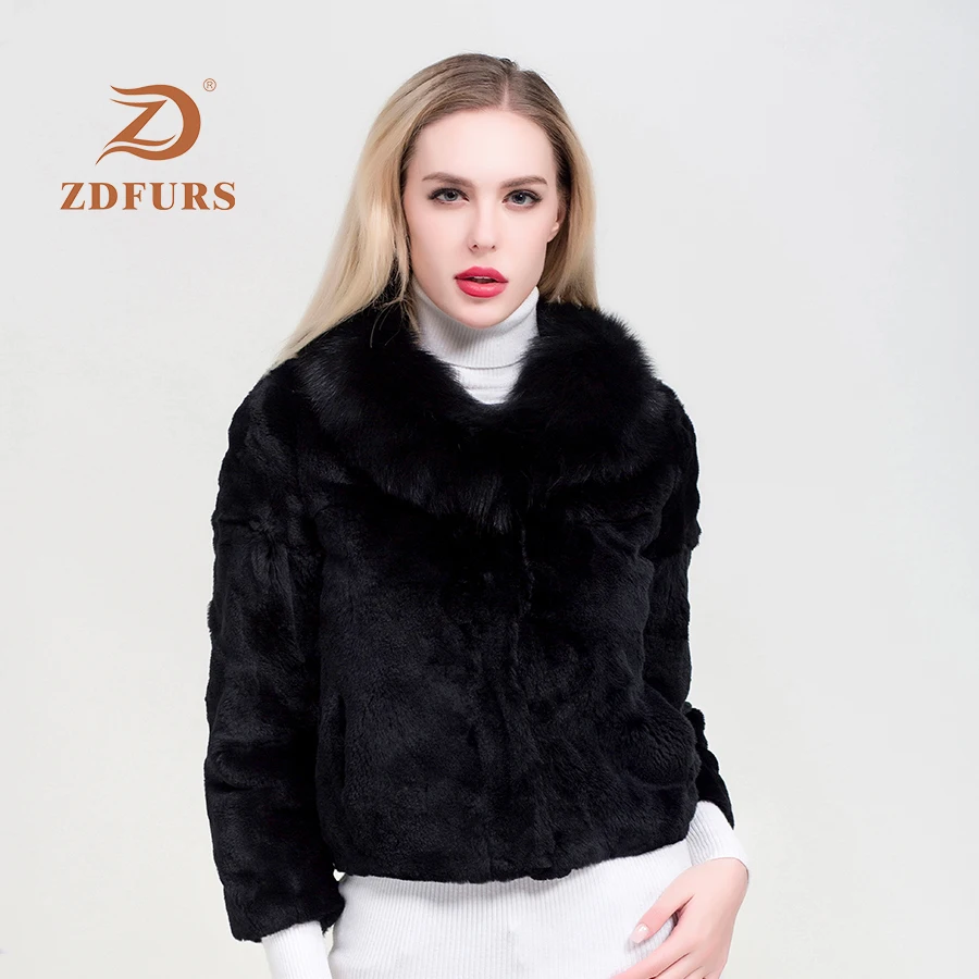 ZDFURS*2019 new Winter Women's Rabbit Fur Coat Fox Fur Collar Thicken Plus Size real rabbit  Fur Coats Overcoat genuine fur coat