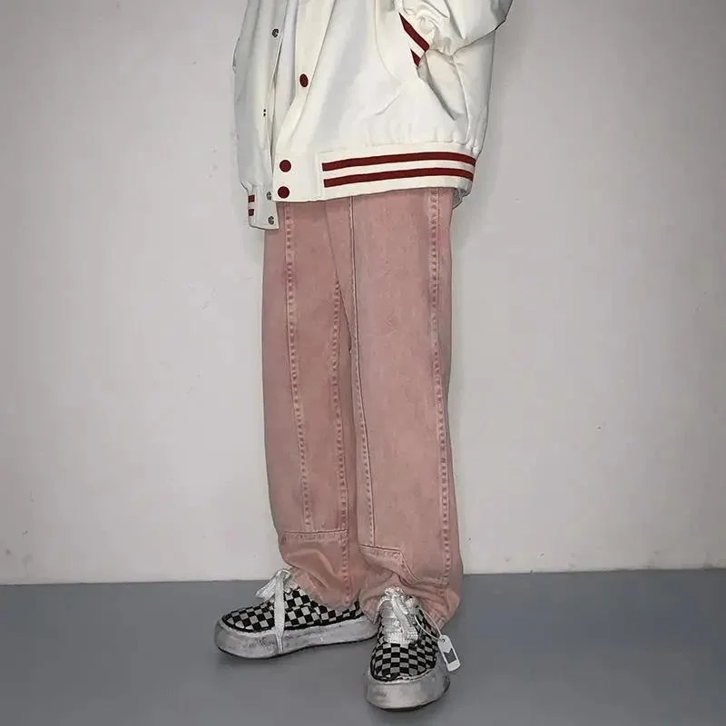 HOUZHOU Streetwear Vintage Green Baggy Jeans Women Hippie High Street Wide Leg Denim Pants Harajuku Oversize Loose Pink Trousers | Женская