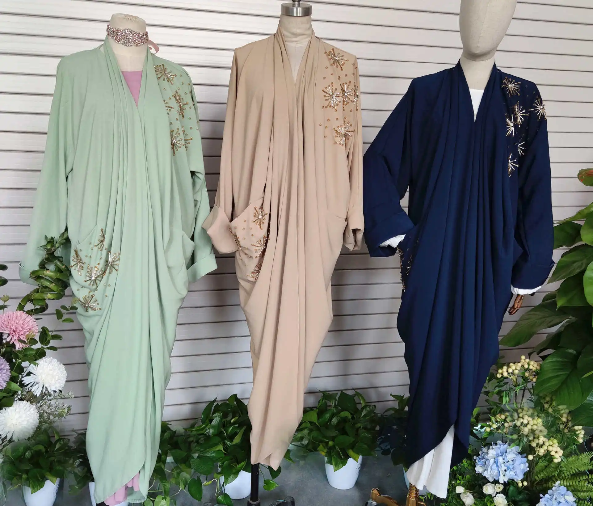 

Dubai Arab Open Abaya Muslim Hijab Dress Women Kimono Kaftan Abaya Islamic Clothing Caftan Musulman Marocain Bead tube Long Robe