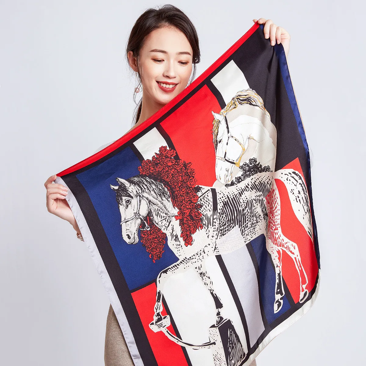 

[PTAH] Autumn 100% Mulberry Silk Long Scarf Small Square Scarf Ladies Banquet Softer Digital Printed Scarf High Quality 66*66cm