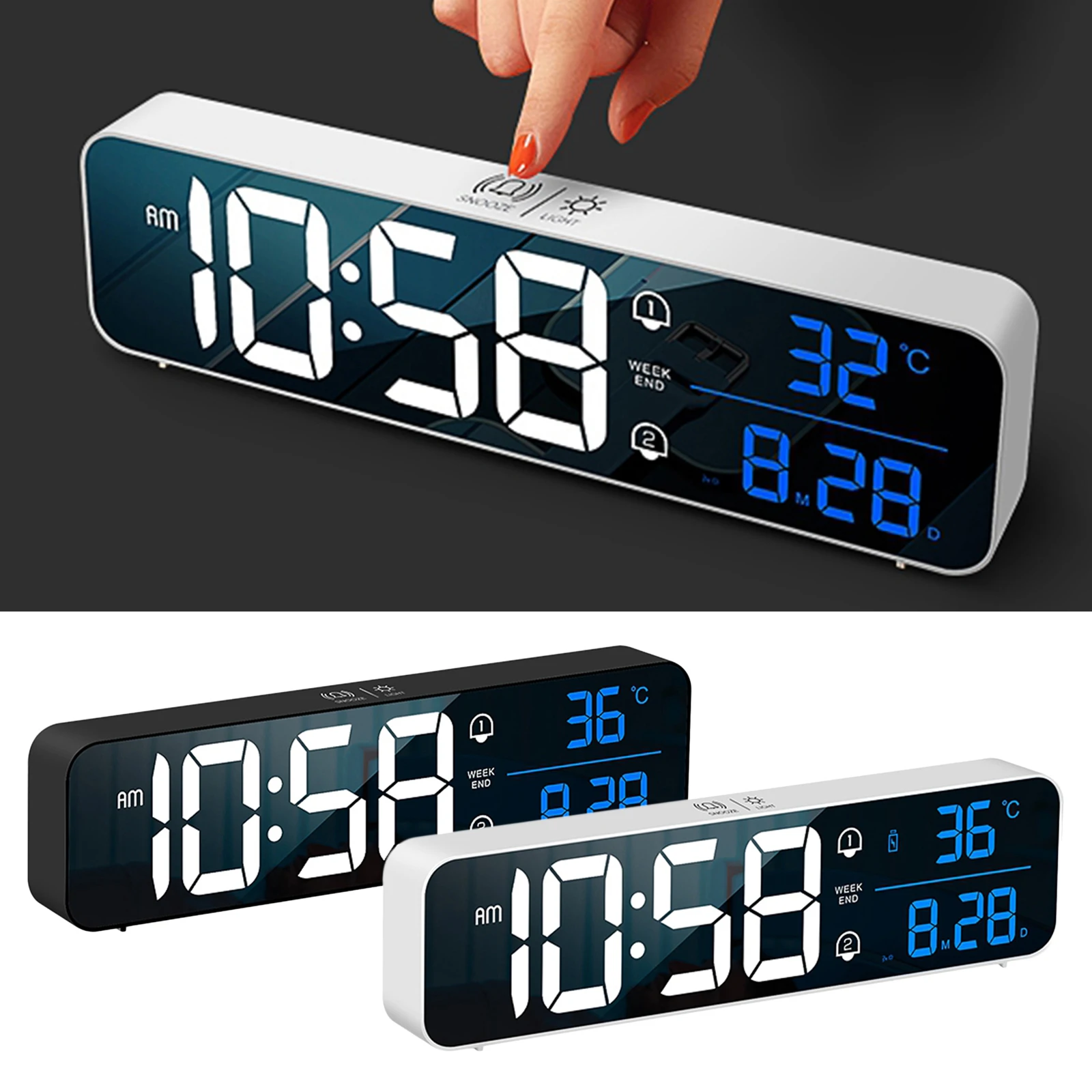 

Music LED Digital Alarm Clock Temperature Date Display Desktop Mirror Clocks Home Table Decoration Electronic Clock 2000mAh
