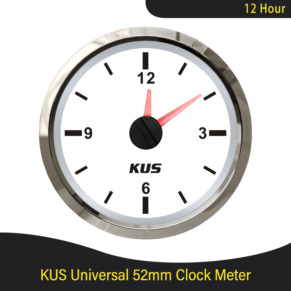 KUS 52mm Boat Hour Quartz Clock Gauge Waterproof Marine Car RV Clock Dial 12 Hour 12V/24V