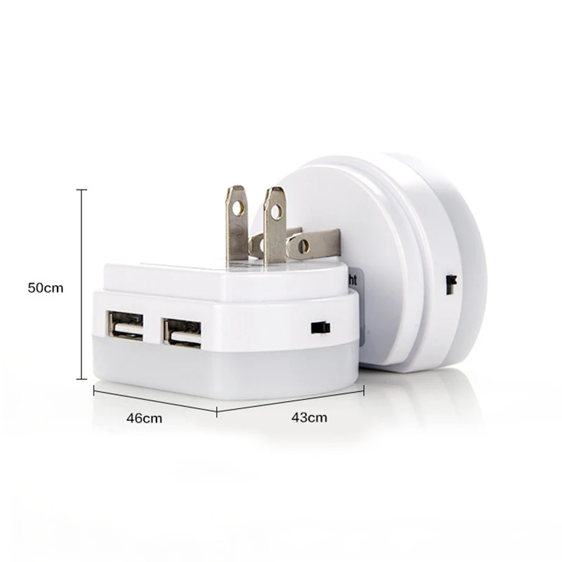 

LED Night Lights Dual USB Port Charger Sensor Light EU/US Plug Socket Lamps For Control Bedroom Wall Lamp Home Emergency Lights
