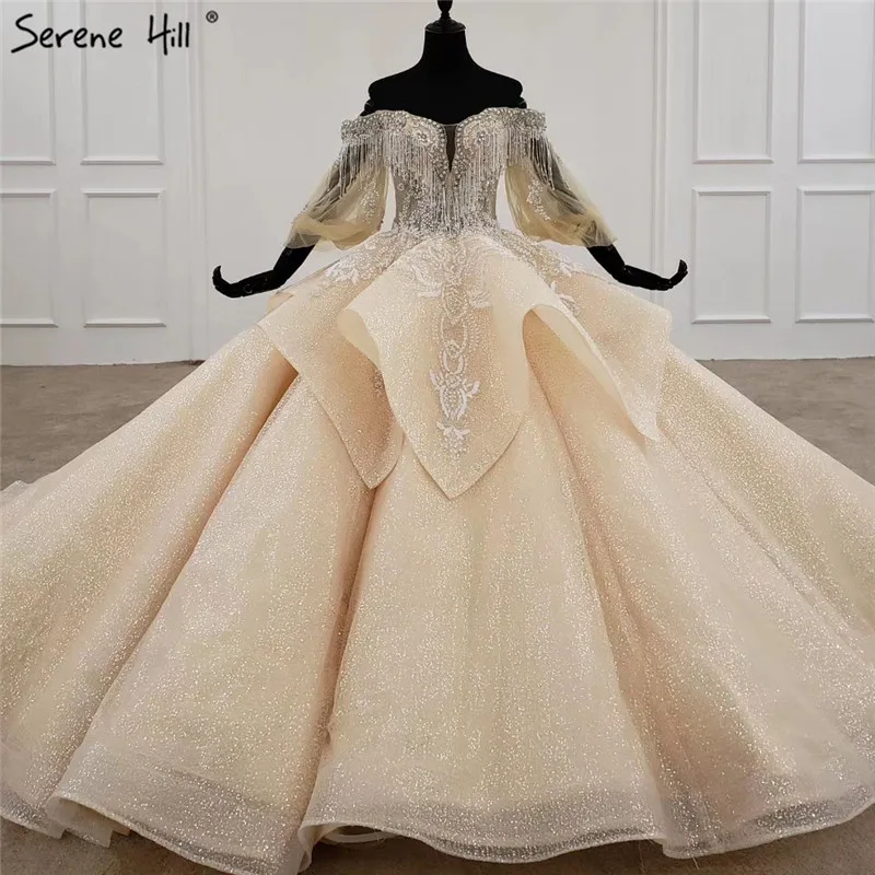 Роскошное свадебное платье цвета шампанского с открытыми плечами сексуальные