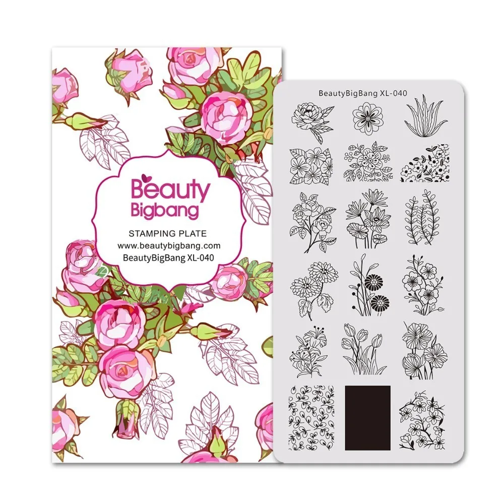 Beautybigbang нейл арта штампа 6*12 см шаблонные штампы пластины цветок Прямоугольник