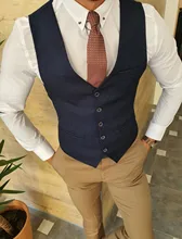 Gilet de marié en laine à chevrons 5 boutons, costume formel pour mariage  (4)