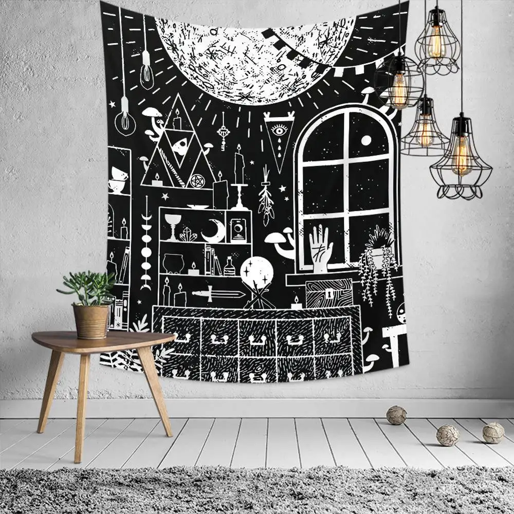 Богемный настенный гобелен с рисунком кактуса таро Луной мандала тканевый