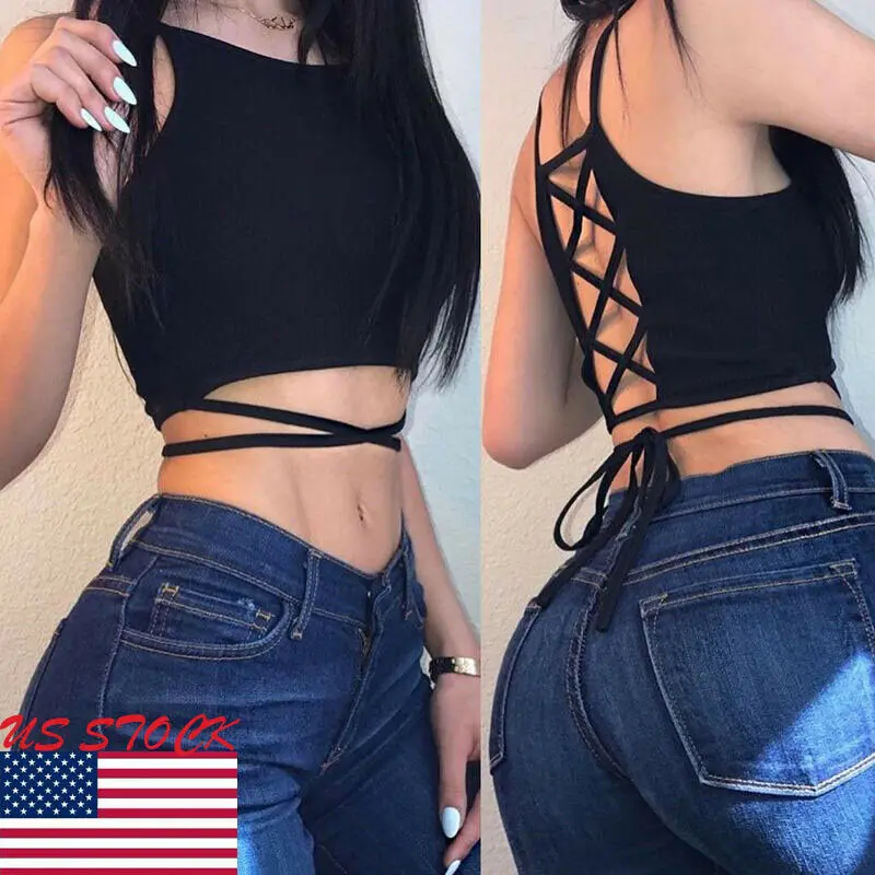 

New Women's Sleeveless Casual Solid Skinny Crop Tops Backless Vest Halter Tank Tops Short Blouse T-Shirt Ropa Mujer Verano