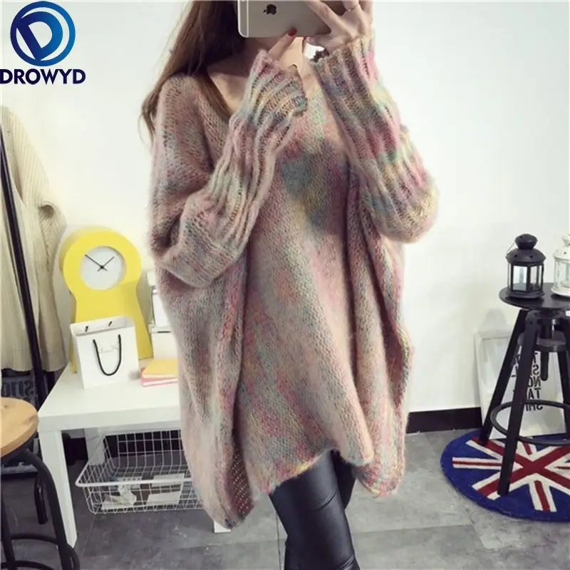 

2021 Spring and Autumn Women's Korean Version of The Color Bat Sleeve Cloak Long Sleeve Loose Mid-length Pullover Coat Sweater