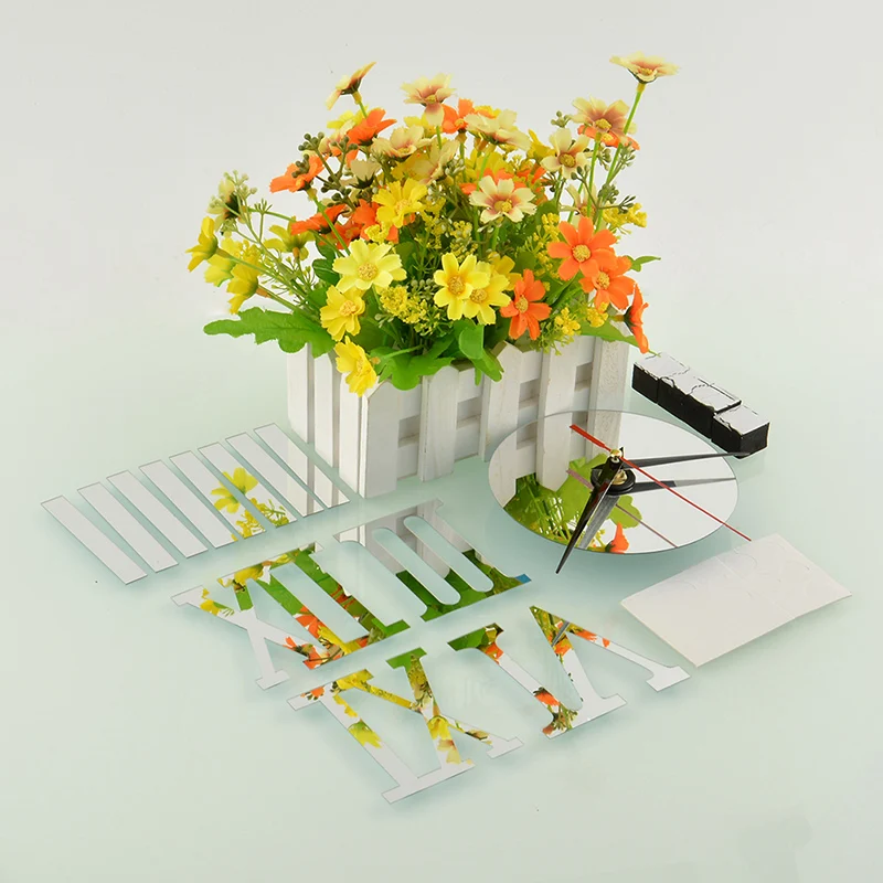 Настенные 3d часы с римскими цифрами безрамные большие акриловые зеркальные