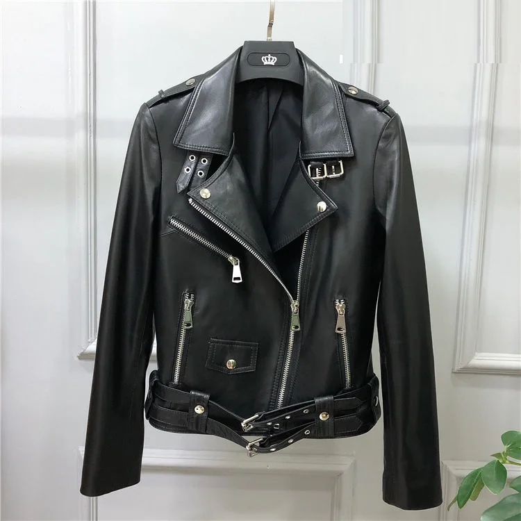 

New Women Outerwear 100% Genuine Leather Jackets Sheepskin Short Coats Motorcycle Windbreak Clothing Spring Autumn Female Jacket