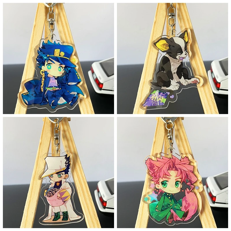 

Anime Keychain JoJo Bizarre Adventure Acrylic Key Chain for Women Men Kujo Jotaro Kira Yoshikage Figures Pendant Keyring Trinket